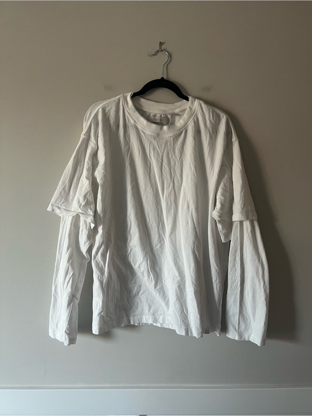Standard Cloth Layered Long Sleeve Tee White Double Sleeve Shirt L